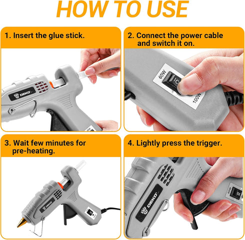 60/100Watt 25 Set Hot Glue Gun Full Size: DEKOPRO Dual Temp Hot Glue Gun Kit with Glue Sticks, Organize Storage Case