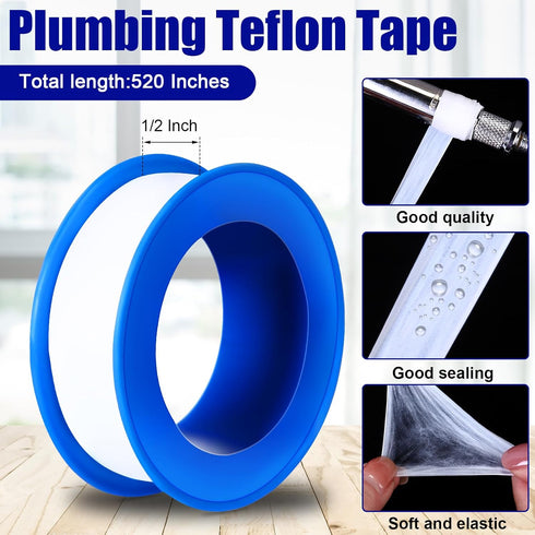 100 Rolls PTFE Tape, 1/2 x 520 Inches, Waterproof Sealant Plumbing Tape for Water Pipe Sealing (Dark Blue)