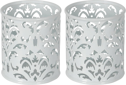 EasyPAG Metal Round Pencil Holder 2 Pack - White Pen Cup Organizers for Desk