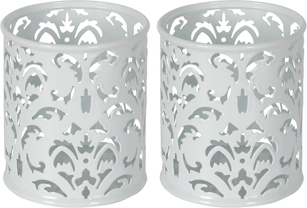 EasyPAG Metal Round Pencil Holder 2 Pack - White Pen Cup Organizers for Desk