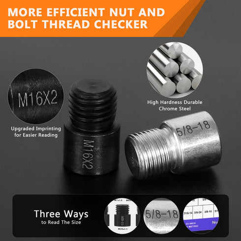 Nut and Bolt Thread Checker, 44 Male/Female Gauges for 23 Inch & 21 Metric Sizes