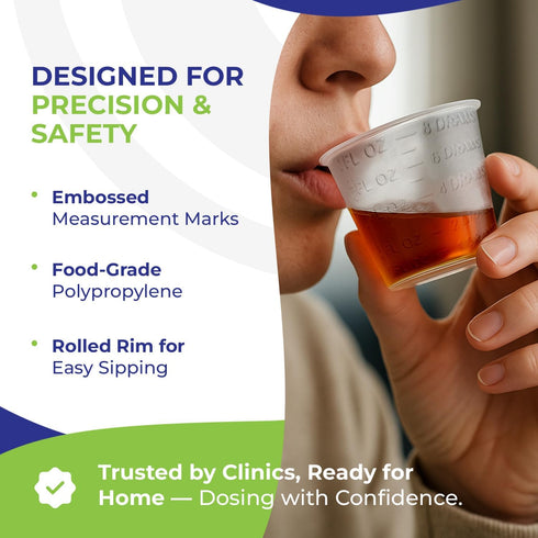 Disposable Medicine Cups, 100 Count - 1 oz Sturdy Plastic Measuring Cups for Pills, Liquid Medication & Mixing