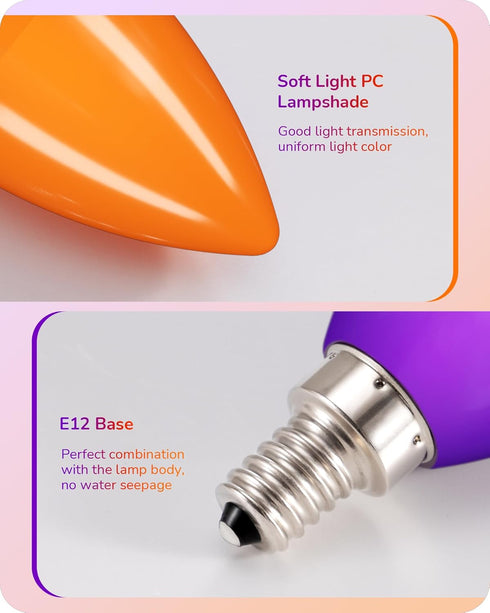 C35 Dimmable Bulb, E12 Bulbs, 60 Bulb, Bulb Bulbs, 6 Pack EDISHINE Christmas Purple & Orange LED Light Candelabra Watt