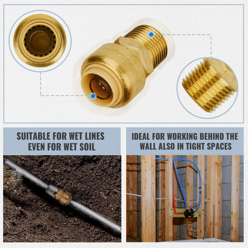SUNGATOR Straight Connector Plumbing Fitting, Male Adapter 1/2 Inch by 1/2 Inch Push Fit PEX Fittings (2-Pack)