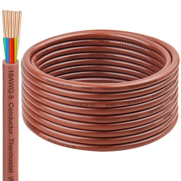 18AWG Thermostat Wire 18/5 Solid Copper 5 Conductor Low Voltage HVAC Cable