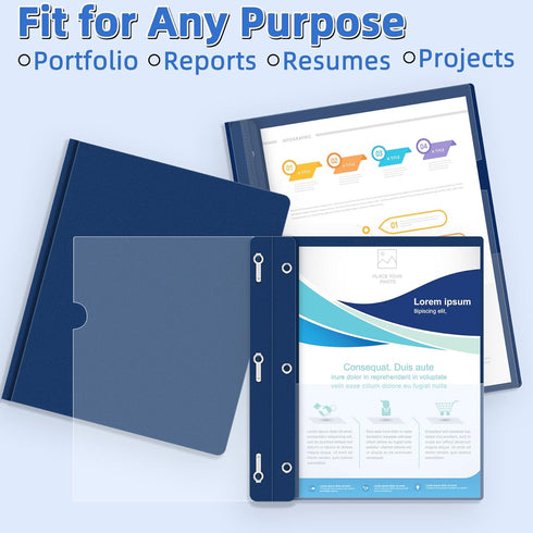 HAUTOCO 5 Pack Plastic Report Covers with 3 Prongs Fasteners, Clear Front Resume Portfolio Folder for 8.5x11