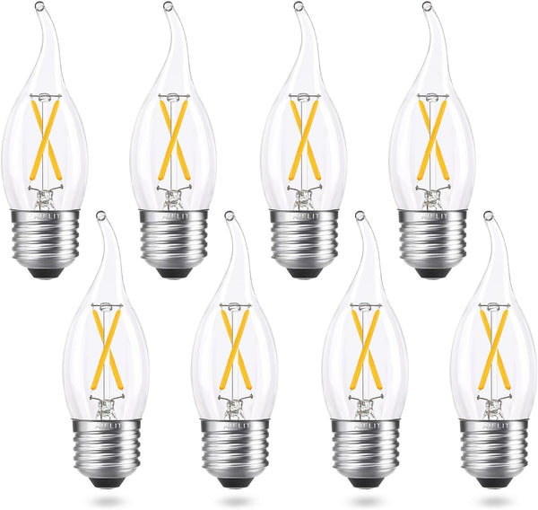 E26 Dimmable Candelabra Light Bulbs, 25W Equivalent, 2W Energy Efficient, Warm White 2700K, 200lm Flame Tip CA10, 8 Pack