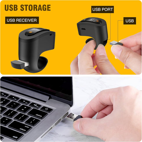 DINOSTRIKE 2.4GHz Presentation Clicker USB Rechargeable Powerpoint Clicker, Finger Ring RF Wireless Presenter Remote