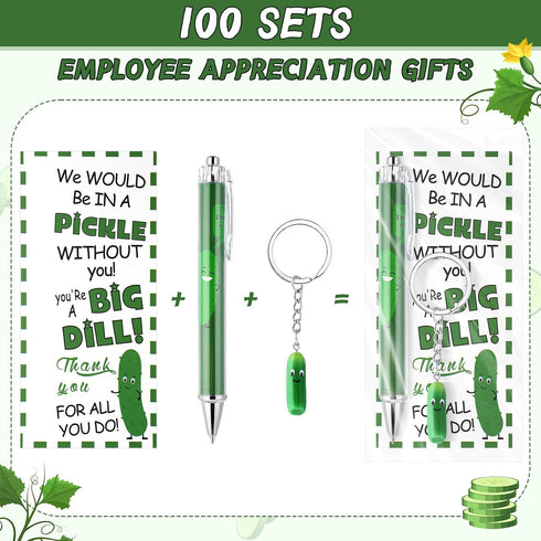 Sayglossy 100 Set Employee Appreciation Gifts Bulk Christmas Pickle Keychain for Coworker with Thank You Cards Fancy