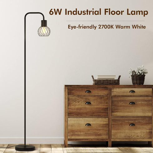 6W Bulb, Industrial Floor Lamp, LED Standing Lamp Modern with LED Foot Switch, Metal Tall Lamps for Living Room
