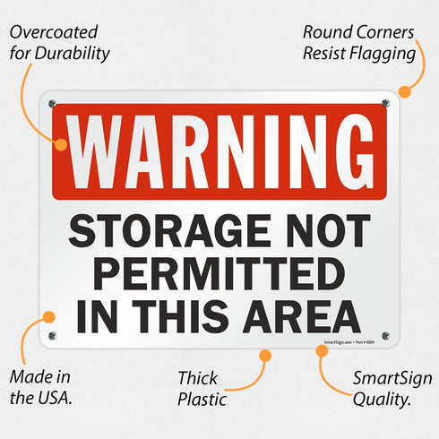 SmartSign "Warning - Storage Not Permitted In This Area" Sign | 10" x 14" Plastic