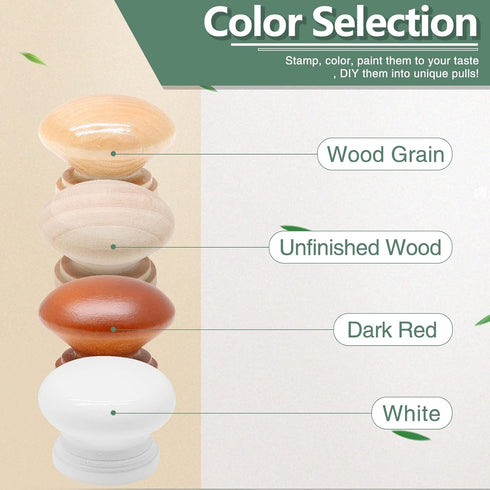 15PCS Round Wood Drawer Knobs, 1-3/8 inch Diameter Mushroom Knobs with Mounting Screws for Furniture - Wood Grain