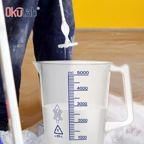 Plastic Beaker Set, 2000ml Measuring Beakers with Handle and Spout, Blue Printed Scales