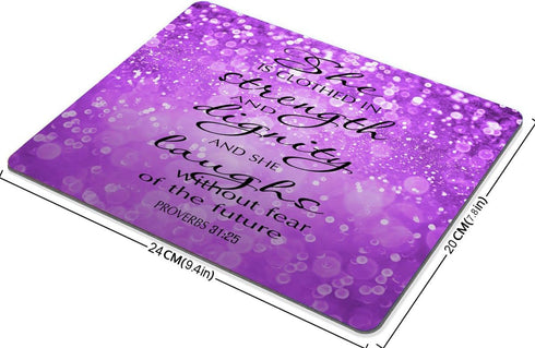 Smooffly Proverbs 31:25 Mouse Pad with Bible Verse, Purple Sparkles Glitter Pattern