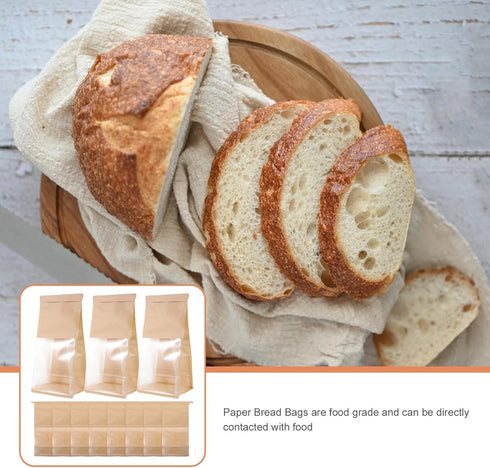 50pcs Packaging Window Small Bread Bags Kraft Paper Toast Pouches for Baking Bread Bakery Accessory Household Treat