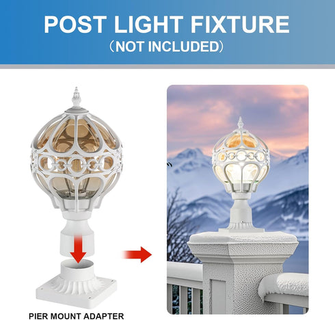 3" Cast Aluminum Pier Mount Base, Diameter Pier Mount Adapter for Outdoor Post Light, White Pier Mounting Base for Deck