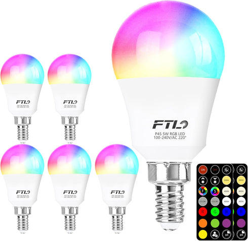 FTL E12 LED Light Bulb Color Changing, 5W 40W Equivalent A15 RGB