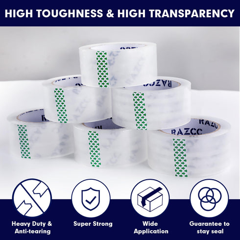 Packing Tape - 18 Rolls Clear Heavy Duty Packaging Tape with Dispensers for Packing, Shipping, Moving