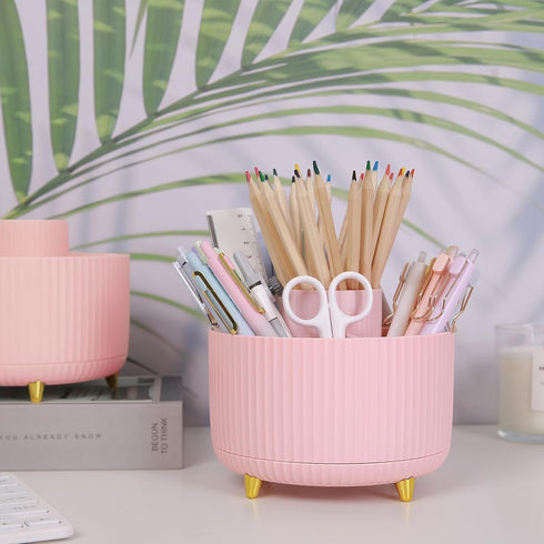 SKYDUE 360 Degree Rotating Desk Organizer, Dual-Purpose Pencil Pen Holder with 5 Slots, Art Supplies for Office, Home