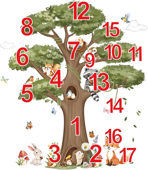 decalmile Woodland Animals Large Tree Wall Stickers Forest Animal Fox Rabbit Hedgehog Wall Decals Kids Room Baby