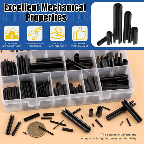 Glarks 405Pcs Roll Pin Assortment Set, 27 Sizes Slotted Spring Pins for Home Improvement and Automotive Repair
