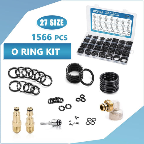 1566Pcs O-Ring Seal Kit, 27 Varieties in Nitrile Rubber for Automotive, Plumbing, Air & Water Fitting Leak Repair