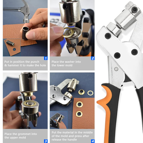 3/8 Inch 10mm Heavy Duty Grommet Tool Kit with 500pcs Golden Grommets, Easy Eyelet Hole Punch Pliers for Fabrics