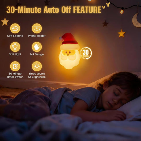 Christmas Night Light, Nursery Santa Squishy Light, Wireless Rechargeable Silicone Night Light ,Table Bedside Lamp