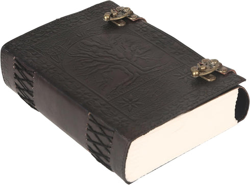 TUZECH Large Leather Journal, 600 Pages, Embossed Tree of Life, 7 x 10, Black, Writing Notebook