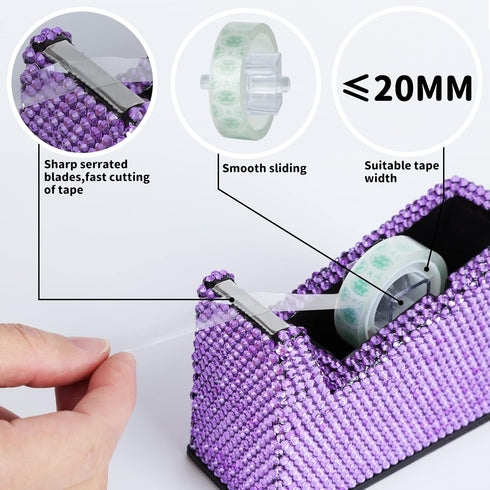 Bling Crystal Luxury Handmade Diamond Desktop Tape Dispenser - Fashion Girls Women Office (Purple)