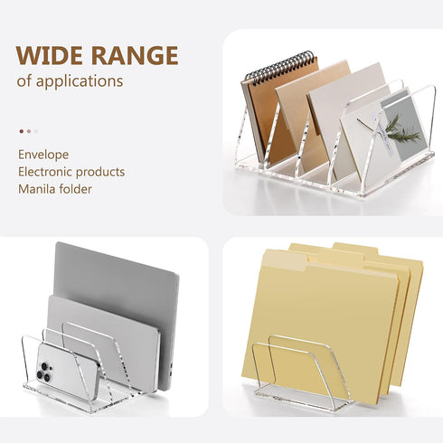 4-Section SANRUI Acrylic Desk File Sorter Organizer Holder, Clear Vertical Letter File Folder Rack, Notebook Magazine