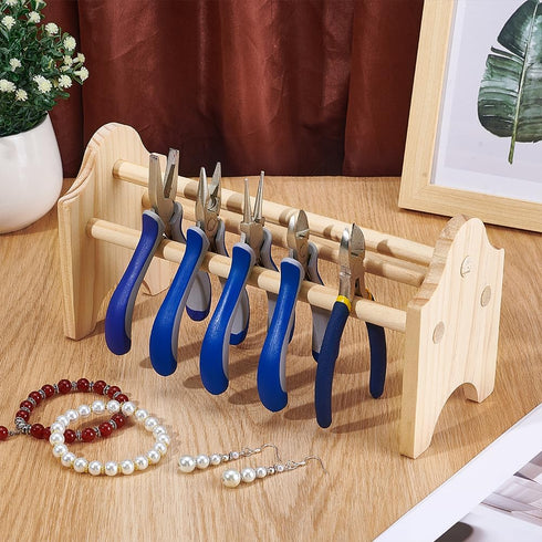 9.8x3.7x5inch BENECREAT Mini Wood Pliers Rack, Jewelry Pliers Holder Rack, Bench Top Organizer for Jewelers Work Bench