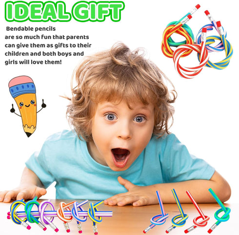 Haawooky 45 Pieces Flexible Soft Colorful Stripe Rubber Pencils with Erasers for Kids Gift