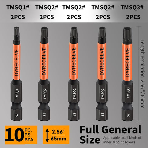 10-Pack 8 Point Star Bit Set, Professional Torx Bit with Magnetic Heads & Hex Shank, Sizes #1, 2, 3