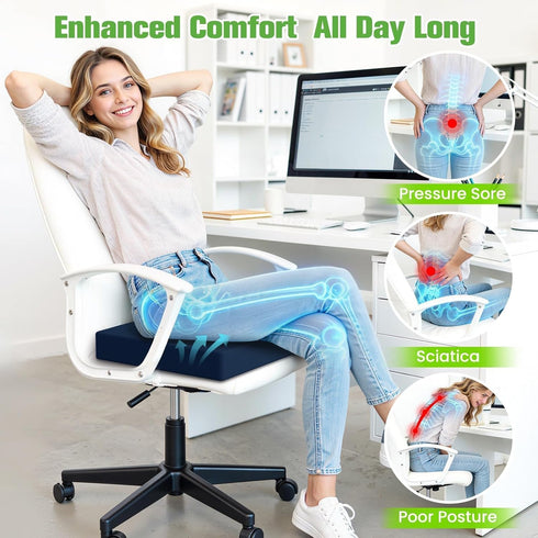 TranquilZone Tailbone Seat Cushion for Office Chairs, Memory Foam Chair Cushion with Patterned Core for Even Support
