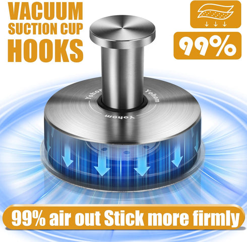 YOHOM Suction Cup Hooks for Shower Bathroom, 4 Silver Wall Cups for Inside Vacuum Windows