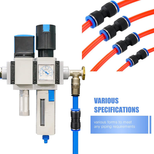 120 Pcs Straight Push Connectors, Quick Connect Air Hose Fittings for 6/8/10/12 mm Pneumatic Tubes