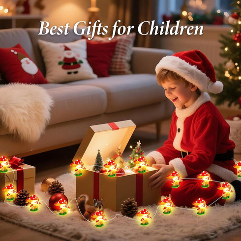 2-Pack 50LED 16ft 3D Aogist Mushroom Fairy Lights - Super Bright Cute Mushroom String Lights Battery Operated Decor