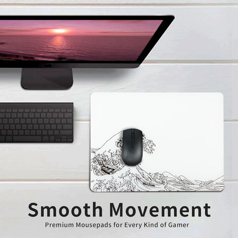 Glass Gaming Mouse Pad, White Kanagawa Hard Mousepad, Professional Large Mouse Mat 410mm*310mm for Improved Precision