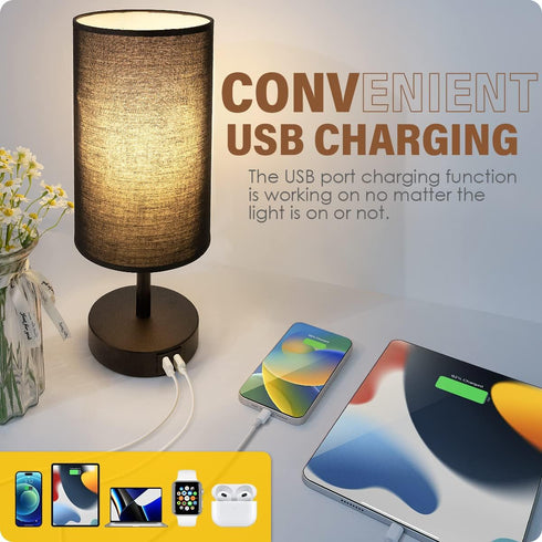 Yarra-Decor Bedside Lamp with USB Port, Touch Control Table Lamp for Bedroom, 3 Way Dimmable Nightstand Lamp.