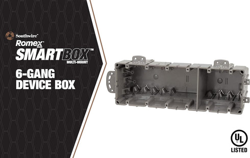 Southwire MSBMMT6G 6-Gang Multi-Mount Electrical Box, Heavy Duty with Adjustable Depth, Gray, 42lb Screws Included