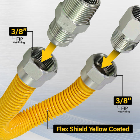 Flextron FTGC-YC38-48 46" Flexible Epoxy Coated Gas Line Connector, Yellow/Stainless Steel