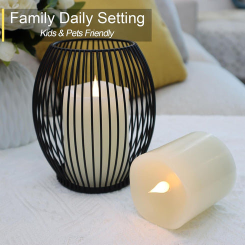 Flameless Candles - Battery Operated with Timer, 3D Moving Flame Flickering, 3" x 4" Ivory Real Wax Electric LED Candle