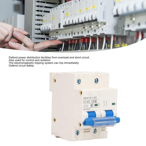 DC Miniature Circuit Breaker, 2 Pole 1000V 125Amp Isolator for Solar PV System, 35mm DIN Rail