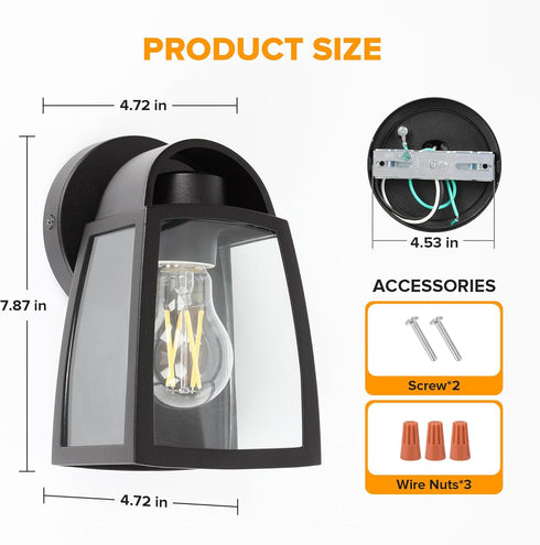 LUTEC Outdoor Wall Light Fixtures, Exterior Waterproof Wall Lantern with Clear Glass Shade, Aluminum Modern Matte Black