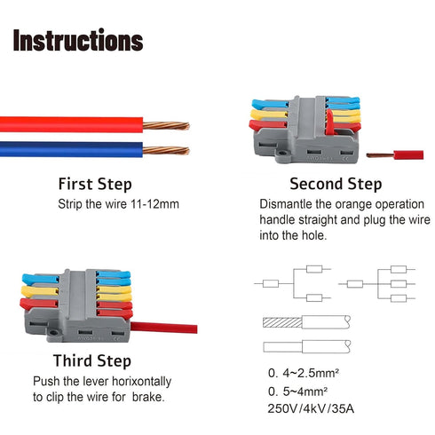 Robust Lever Wire Kit, Quick Connect Electrical Splicing, Compact Conductor 28-12 AWG for Inline Circuits