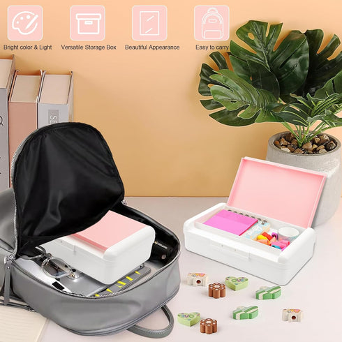 SFLHHDM Pencil Box for Office Supplies Storage Organizer, Double Layer Large Capacity Pencil Boxes, Plastic Crayon Box