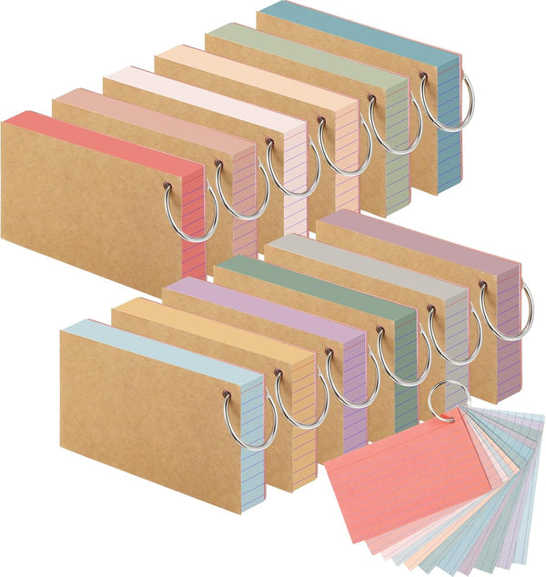 Tosstuki 12 Pack Colored Index Cards with Key Ring 3 x 5 Inch