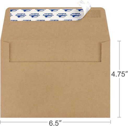 ValBox 100 Qty A6 Envelopes, Self Seal 6.5 x 4.75" Brown Kraft Paper Invitation Envelopes for 4x6 Cards, Photos,