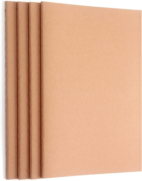 ZZTX 4 Pack Blank Kraft Notebooks, A5 Travel Journal Set for Drawing Writing Doodling